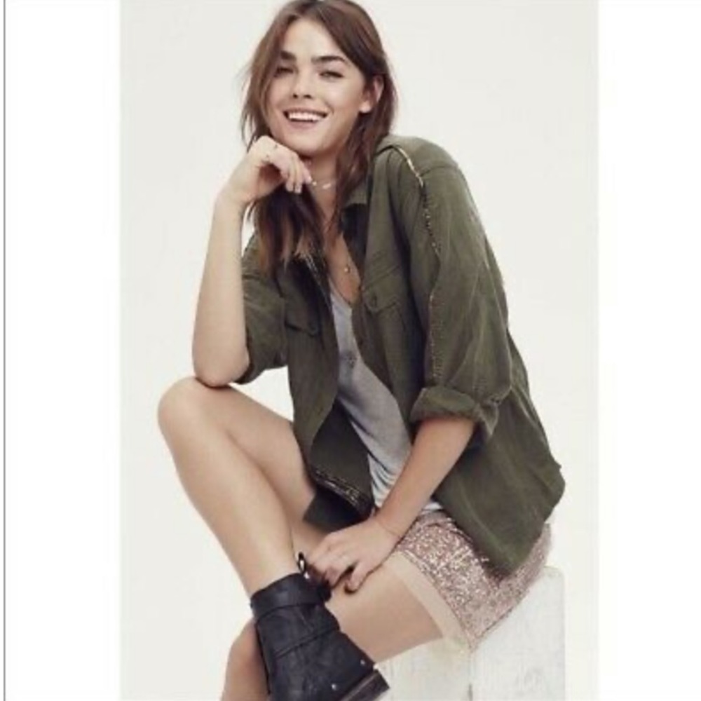 Free People Button Down Shirt Army Green